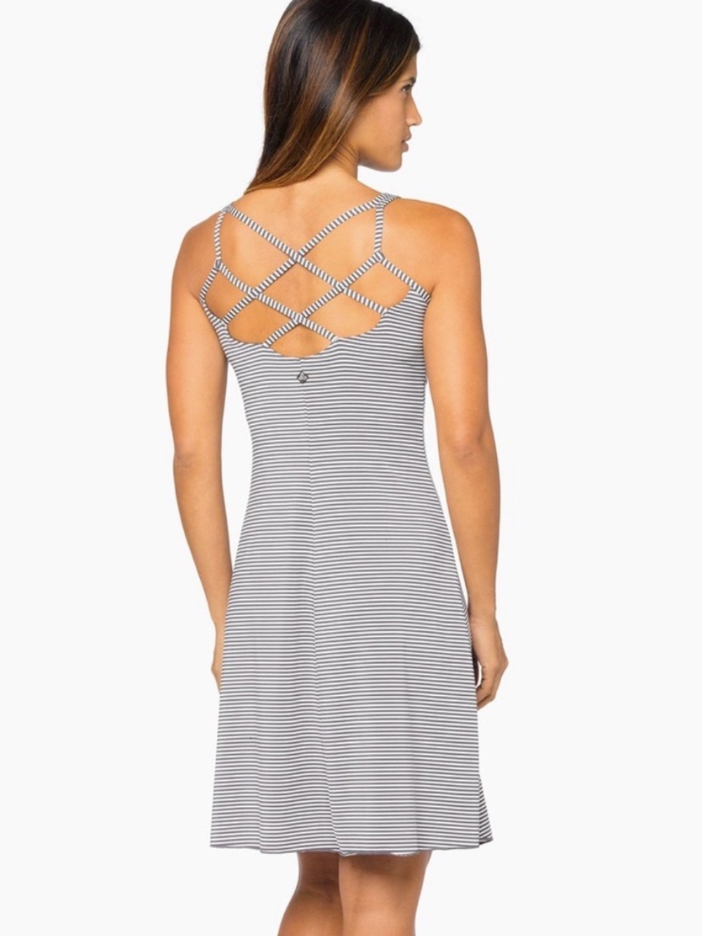 prAna Rebecca Dress M Grey Striped Strappy Back Shelf Bra Athletic - Picture 2 of 9